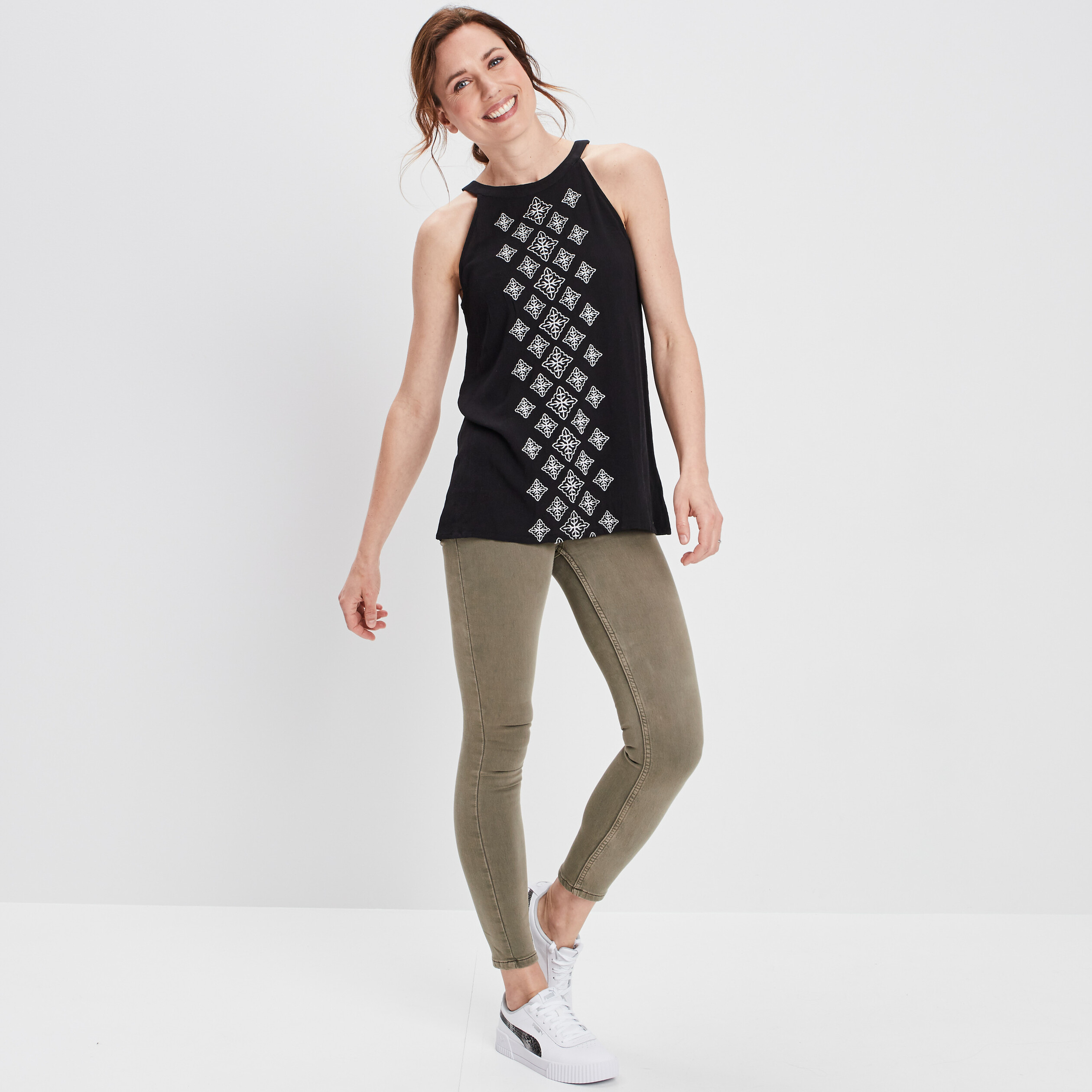 Blouse sans manches encolure américaine noir femme | La Halle