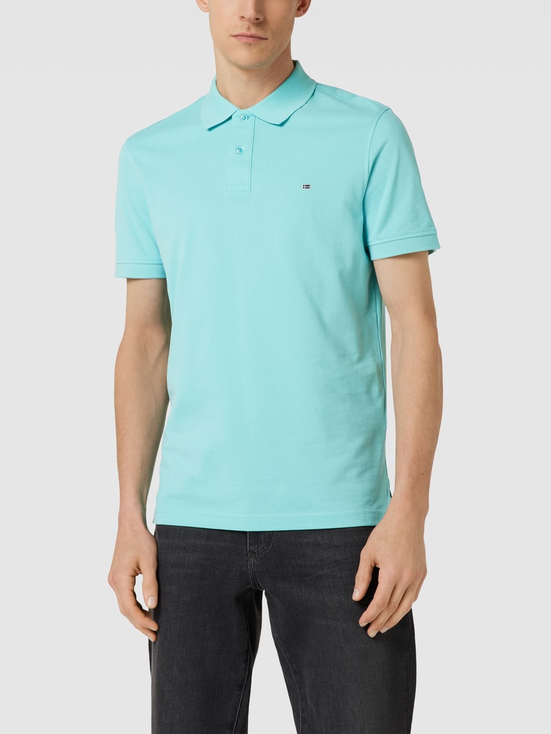 Poloshirt mit Label-Stitching in helltürkis