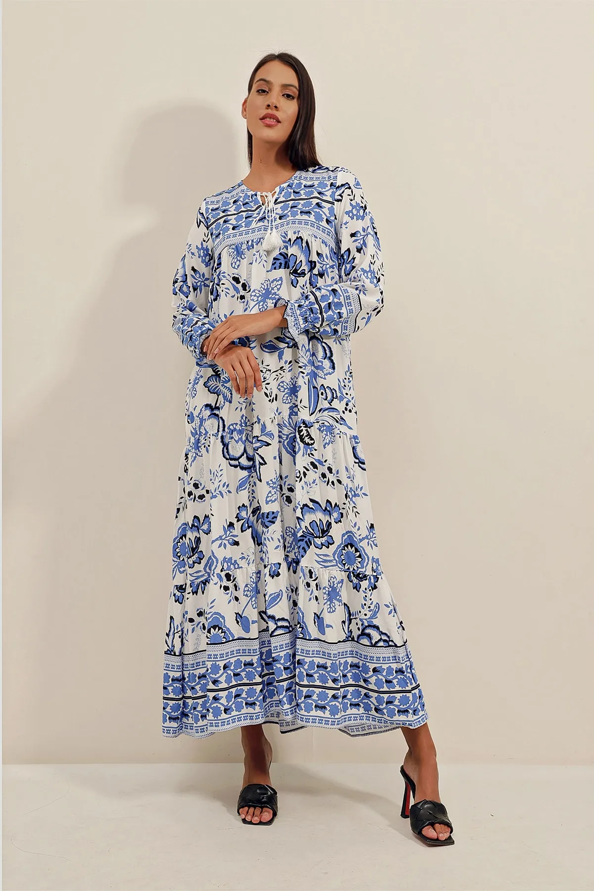 Bigdart  1947 Gemustertes langes Kleid – B.blau