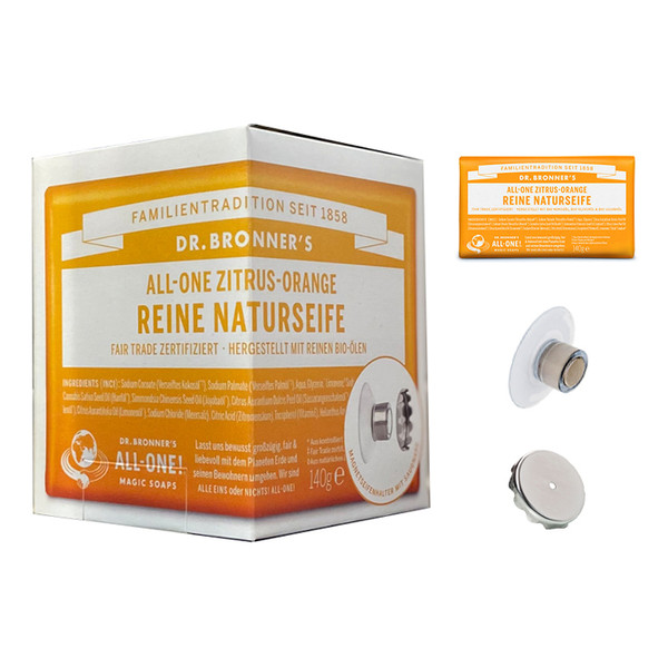 SET- MAGNETSEIFENHALTER PLUS STÜCKSEIFE ZITRONE-ORANGE - Outdoor Seife