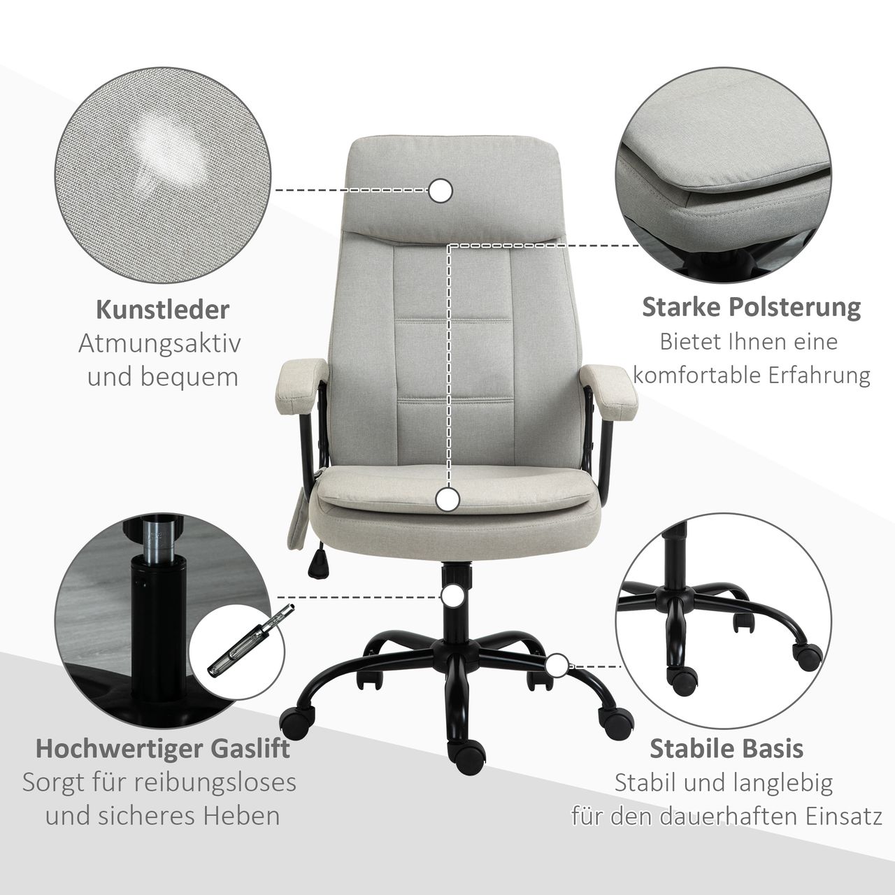Vinsetto Massagebürostuhl Lendenwirbelsäulenmassage höhenverstellbar Beige