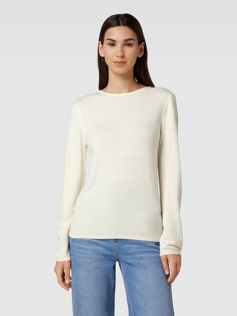 Strickpullover mit geripptem Rundhalsausschnitt in offwhite