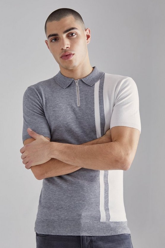 Kurzärmliges Muscle-Fit Colorblock Poloshirt