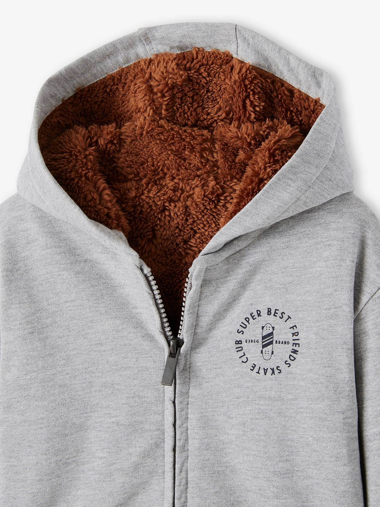 Vertbaudet Jungen Kapuzensweatjacke, Teddyfleece-Futter - grau meliert