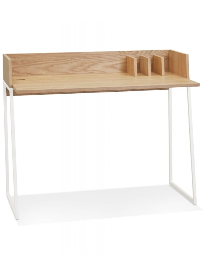 KADIMA DESIGN Gerader Schreibtisch Holz Metall | Skandinavischer Stil in Beige-Weiß günstig kaufen onesize