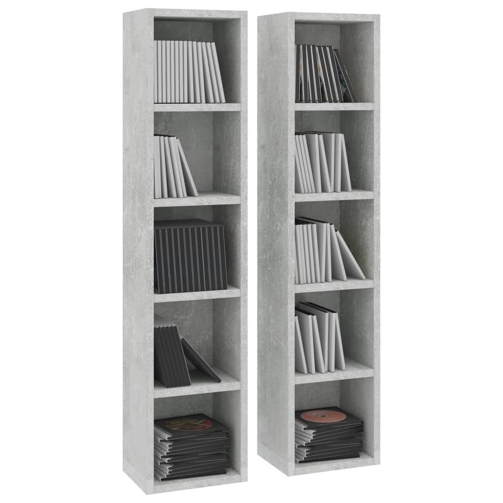 vidaXL CD-Regal CD-Regale 2 Stk. Betongrau 21x16x93,5 cm Holzwerkstoff, 2-tlg.