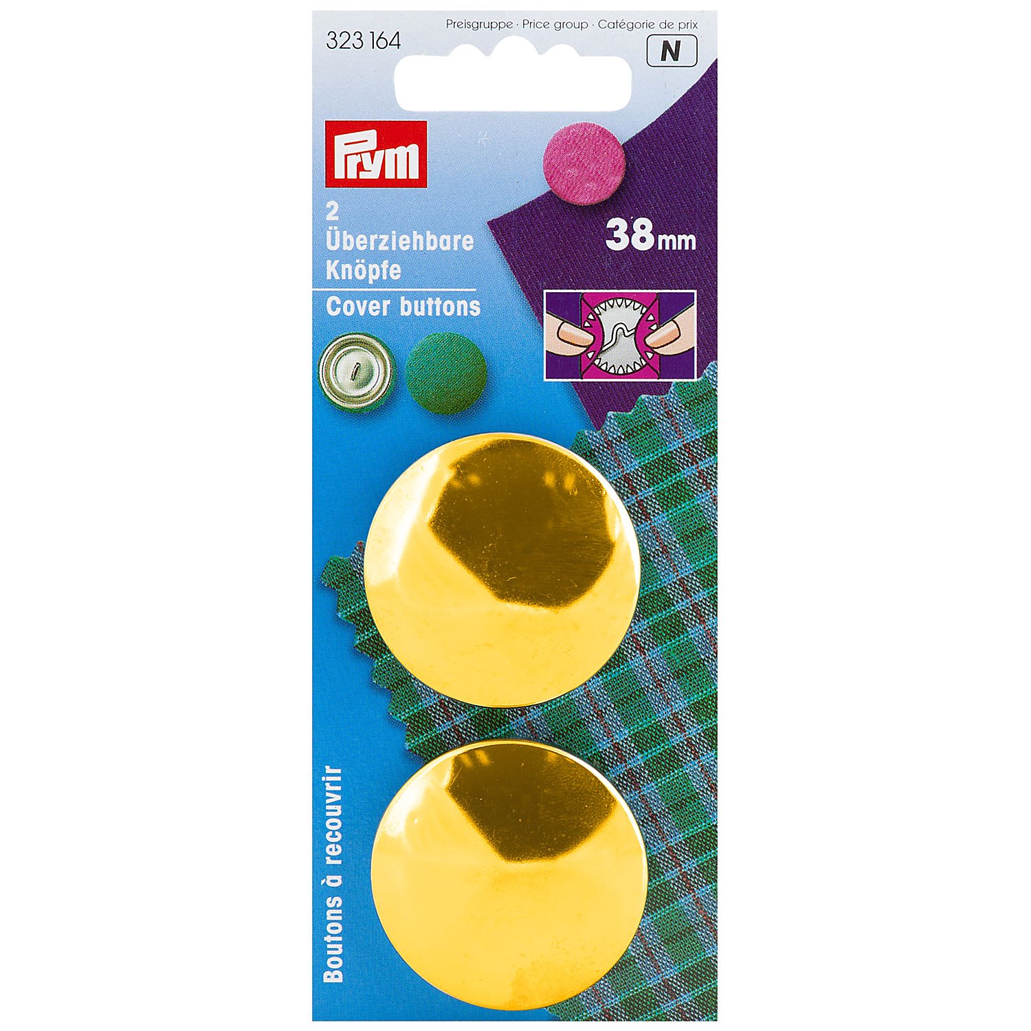 Prym Überziehbare Knöpfe, Größe: 38 mm Ø, Inhalt: 2 Stück