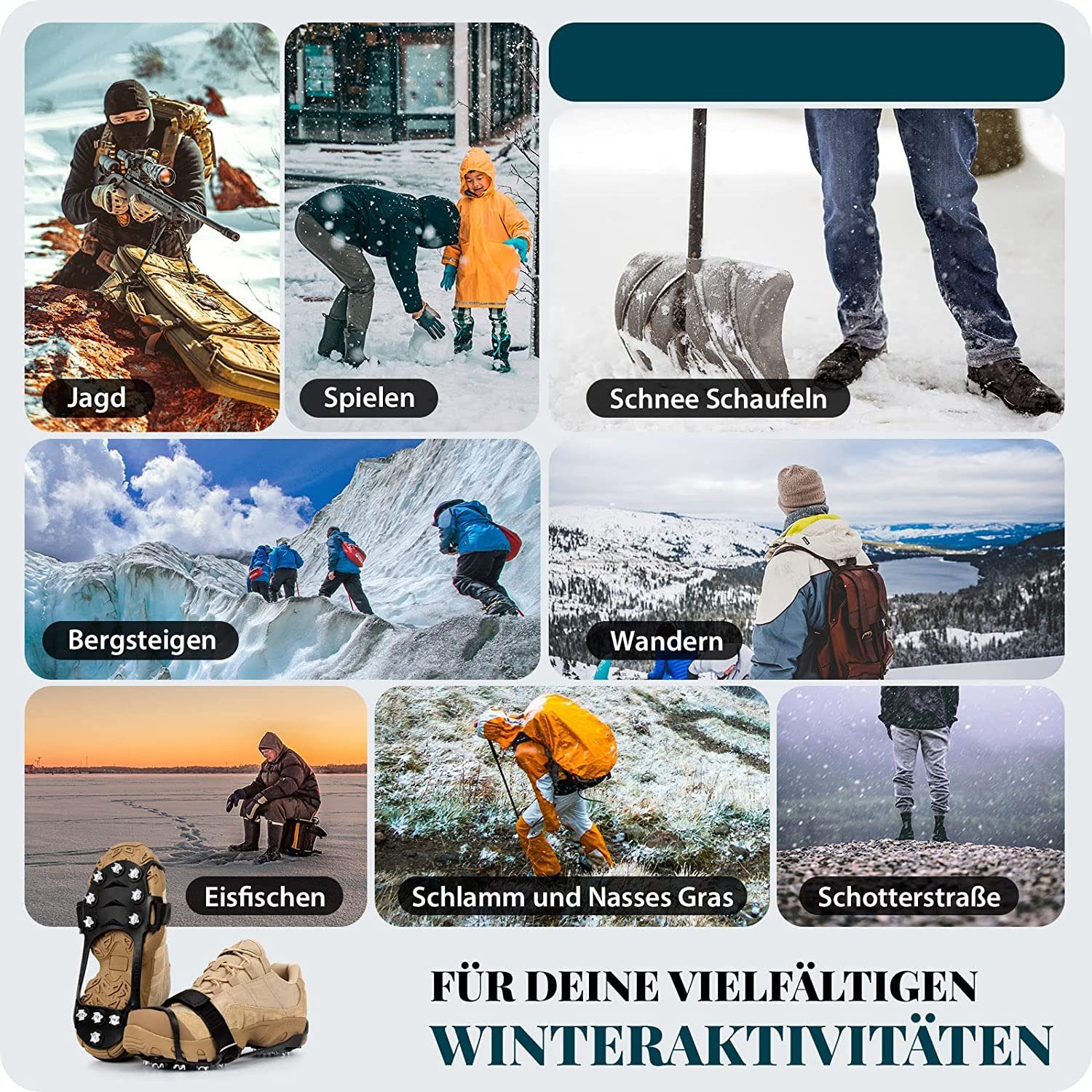 GelldG Steigeisen Steigeisen für Bergschuhe, Schuhkrallen mit 11 Edelstahl Zähne Spikes