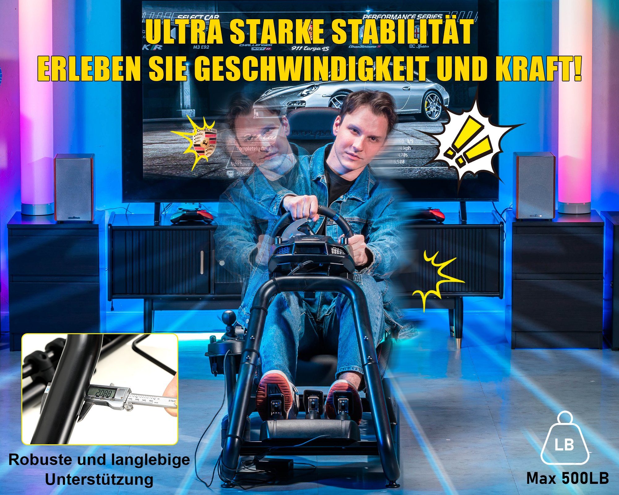 GTPLAYER Gaming-Stuhl Gamer Stuhl Simulator Cockpit, sim racing cockpit racing wheel stand, mit Bluetooth-Lautsprecher und allem auf den Bildern gezeigten Zubehör