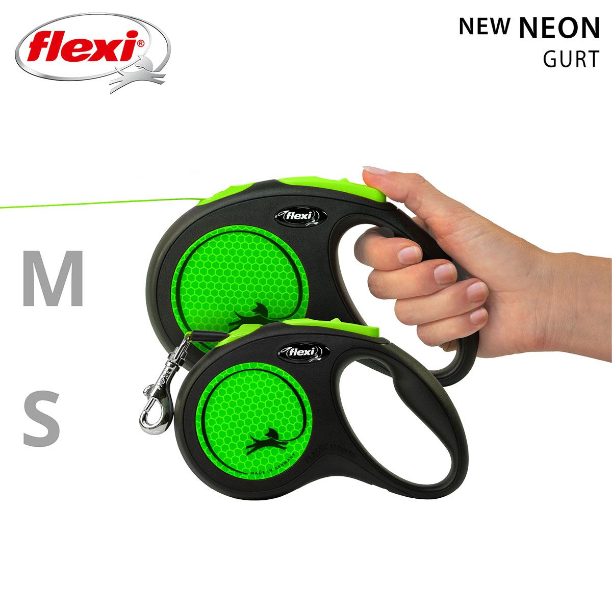 flexi New NEON Gurtleine schwarz/neon grün M 5m bei ZooRoyal