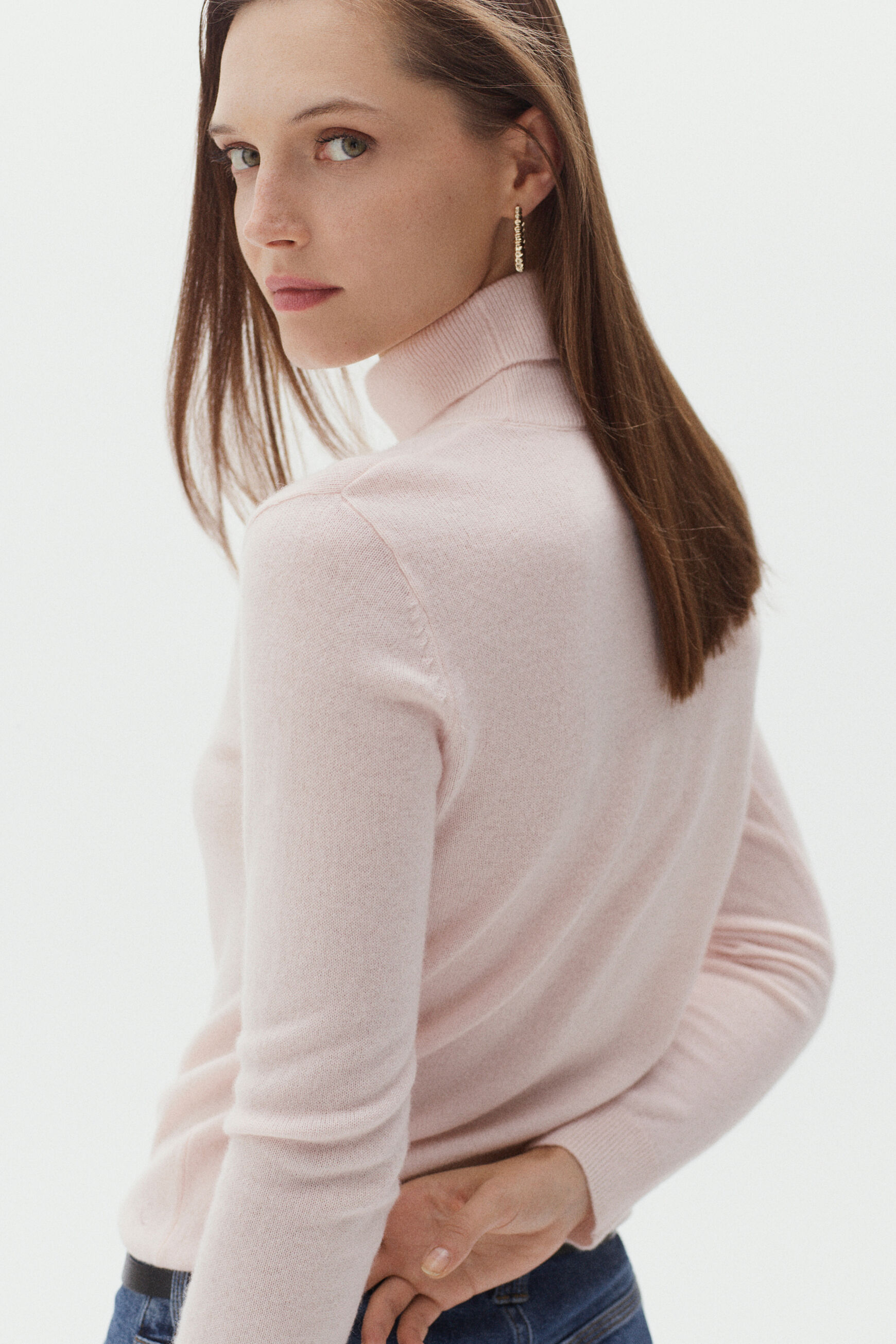 pull dylan b 100% cachemire rose clair femme