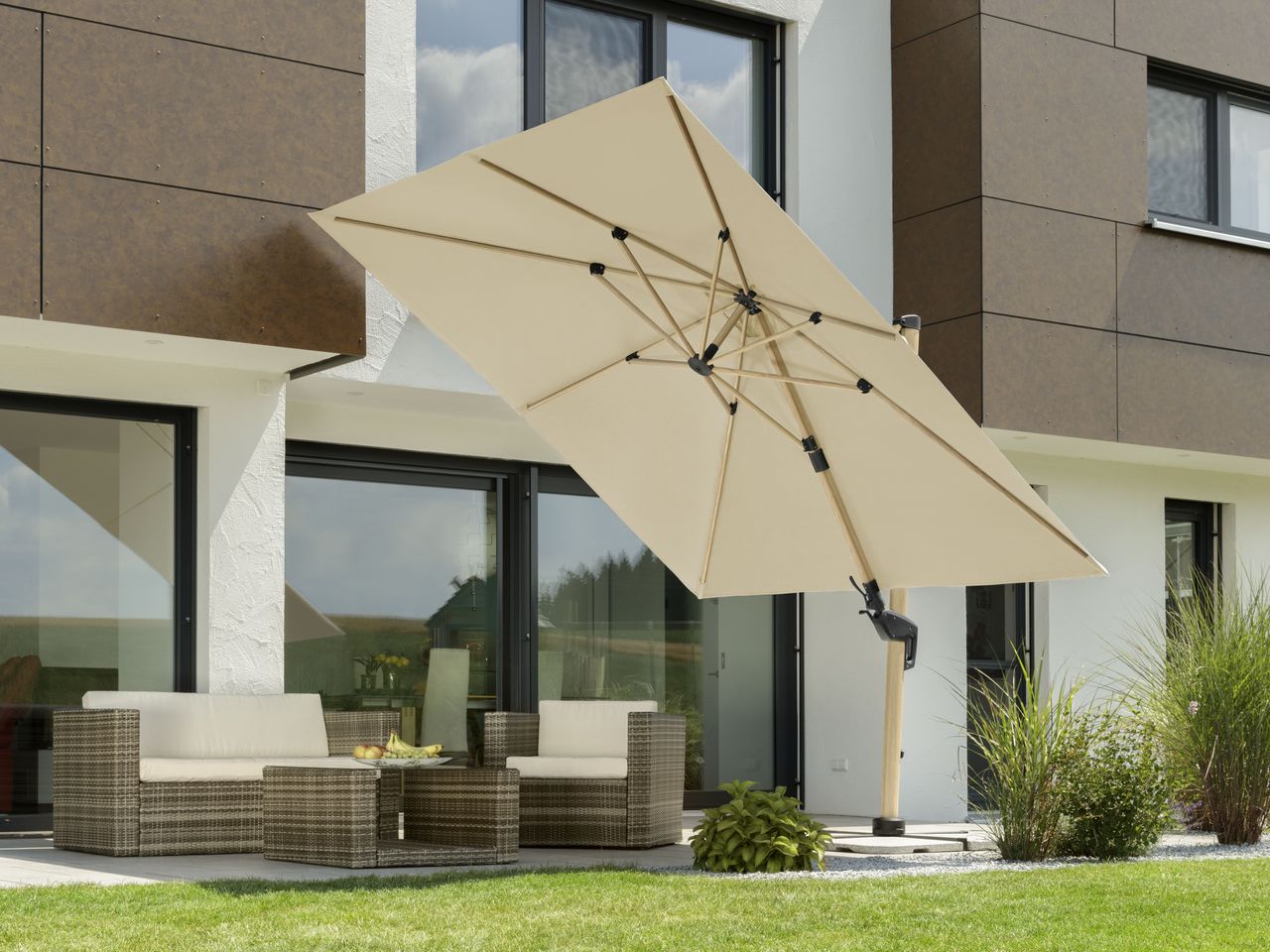 Schneider Schirme Schneider Ampelschirm RHODOS TWIST WOODY, ca. 300 x 300 cm, natur