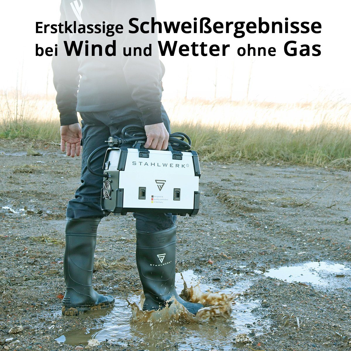 STAHLWERK Fülldrahtschweißgerät FLUX 100M Fülldraht Schweißgerät Vollausstattung, 39 - 100 A, Komplett-Set, 10-tlg., mit synergischem Drahtvorschub, 100 Ampere zum Schweißen