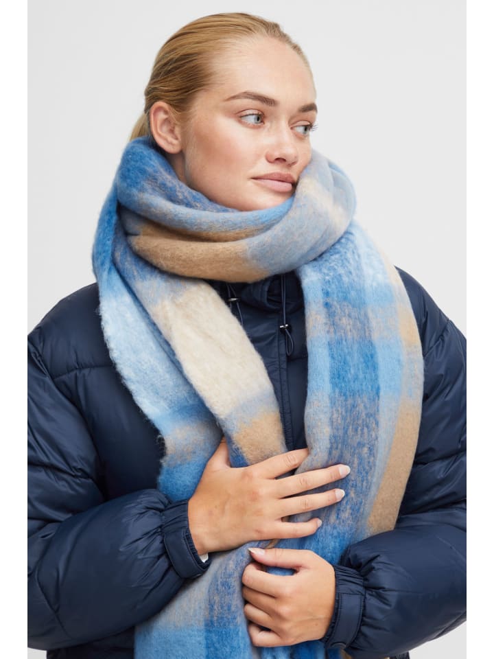 Oxmo Strickschal OXVIVISCARF 21800192-ME Winterlicher Strickschal mit auffälligem Karomuster in Blau günstig kaufen onesize