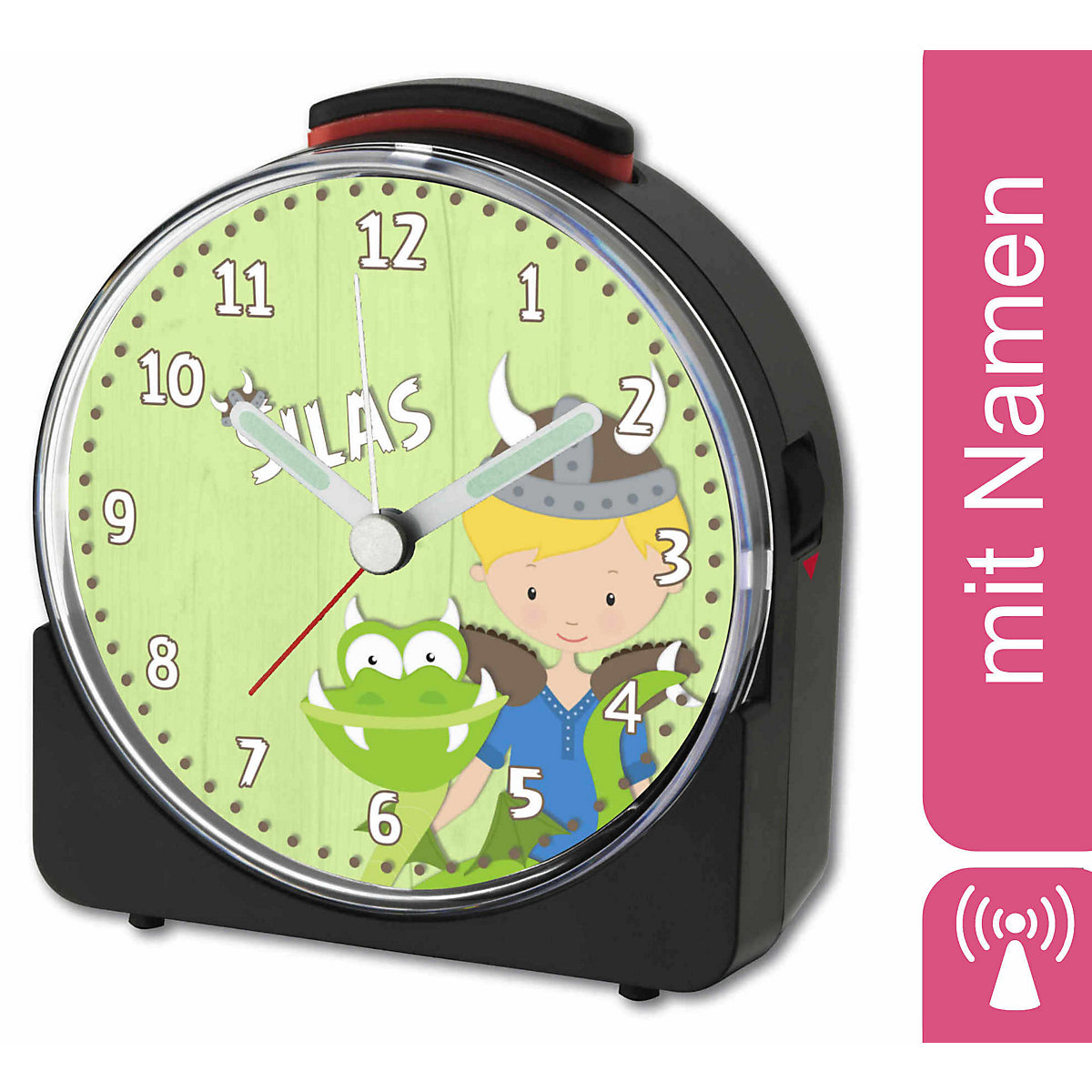 Kinder Funkwecker weiß personalisiert mit Namen Wikinger