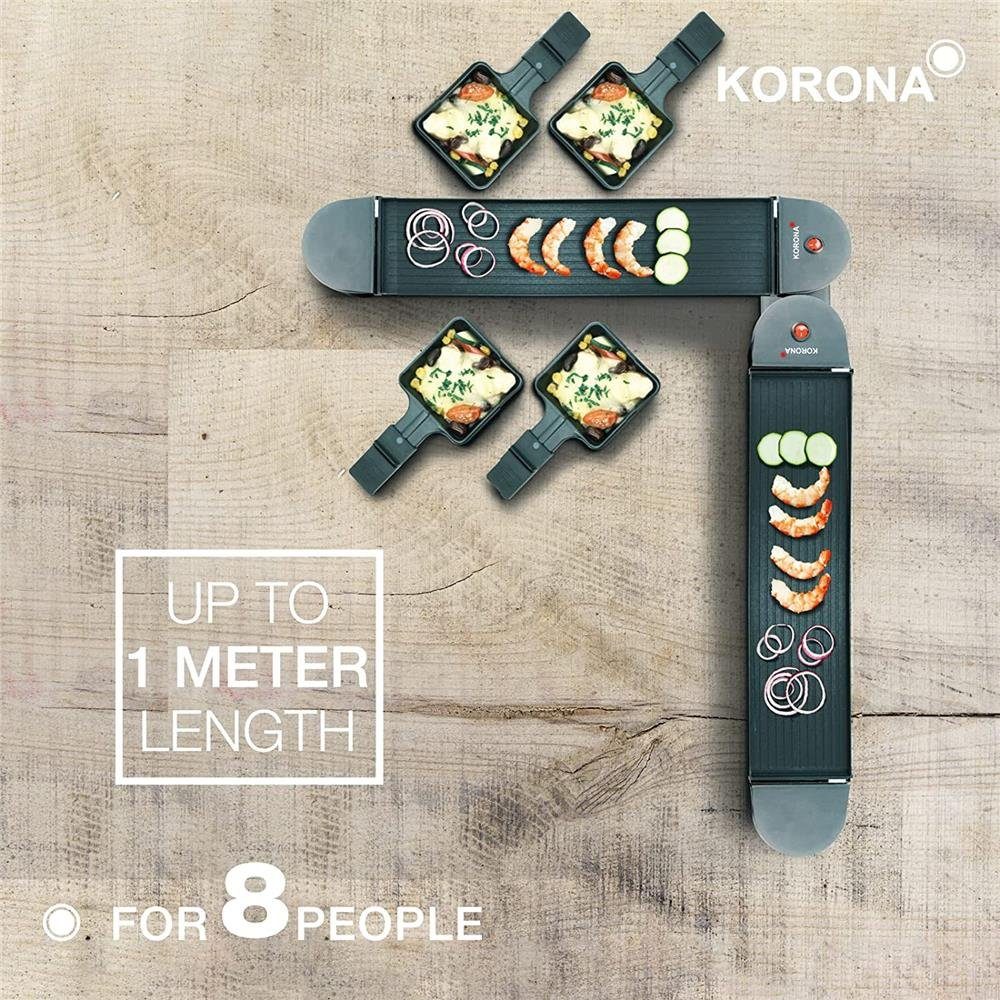 KORONA Raclette 45072 Klappbares 2in1 Raclette, drehbar, aufklappbar, verlängerbar, 8 Personen, mit Spateln
