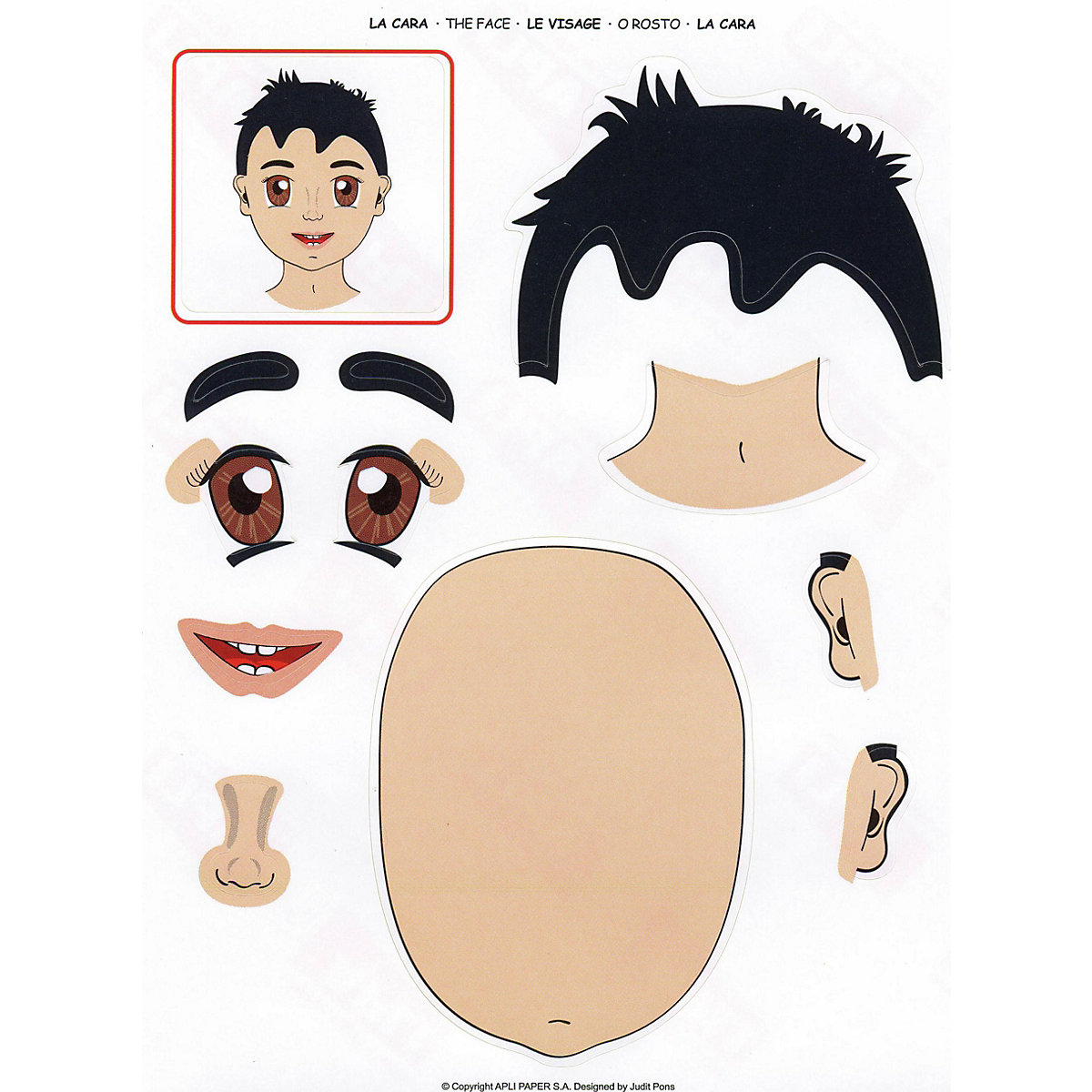 Jungen u. Mädchen Gesichter Sticker, wiederverwendbar, 3 Blätter