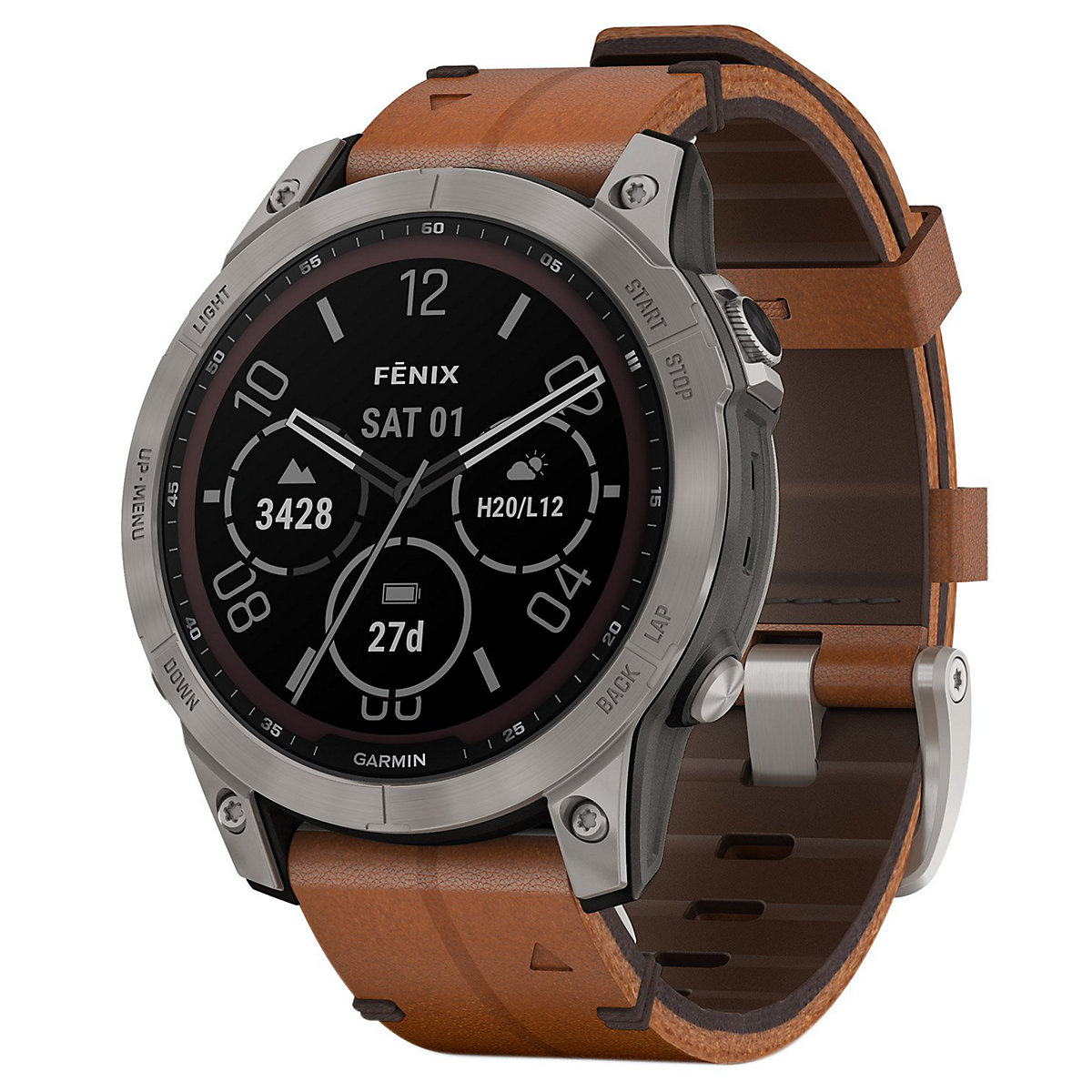 Fenix 7 Saphir Solar Titan Smartwatch Grau mit Lederband Smartwatches