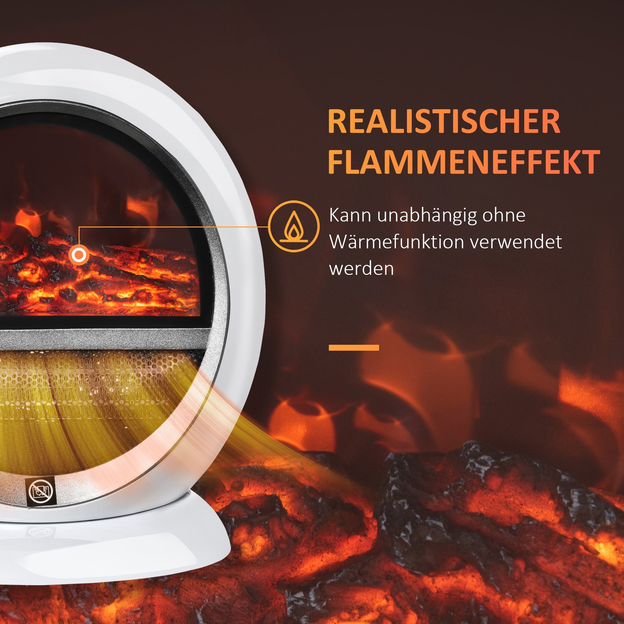 HOMCOM Elektrokamin, LED Elektrokamin Mini Tisch Standkamin mit Flammeneffekt 1500W Weiß