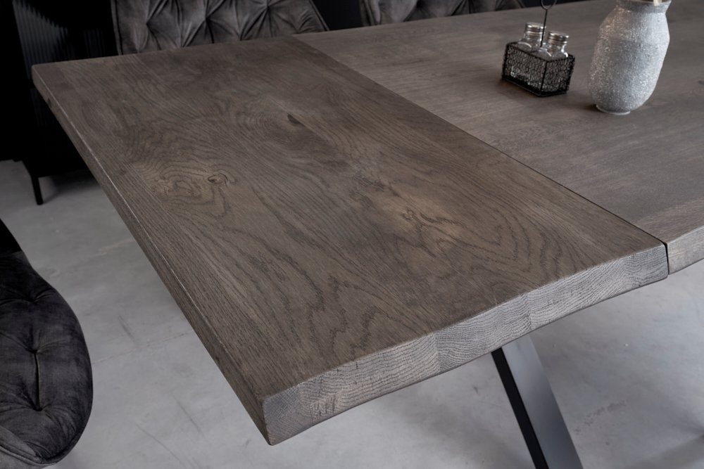 riess-ambiente Ansteckplatte WILD OAK 50cm grau (smoke finish), Set, 2St., Esszimmer · Massivholz · Wildeiche · Baumkante · Verlängerung · geölt