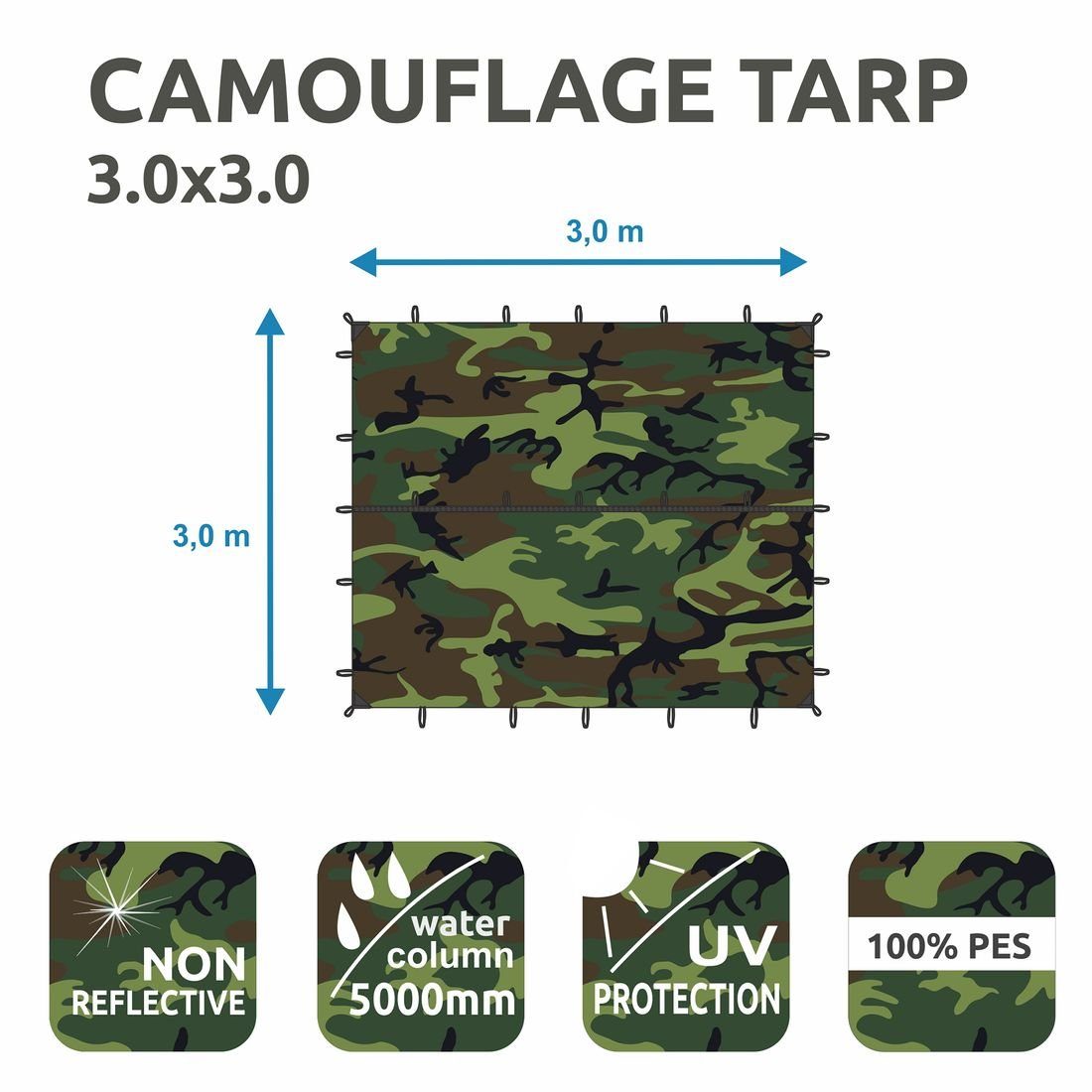 yourGEAR Sonnensegel yourGEAR Bushcraft Tarp 3x3 - Regendach Sonnensegel Unterstand 5000mm