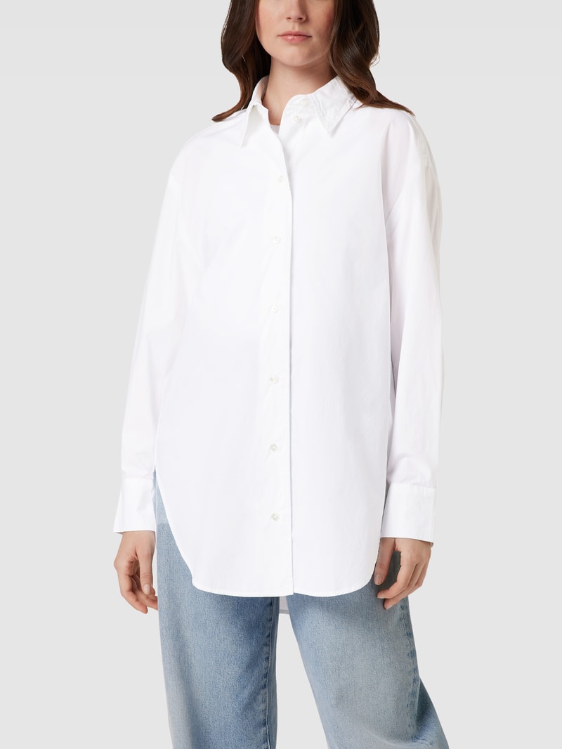 Longbluse mit Hemdblusenkragen in weiß