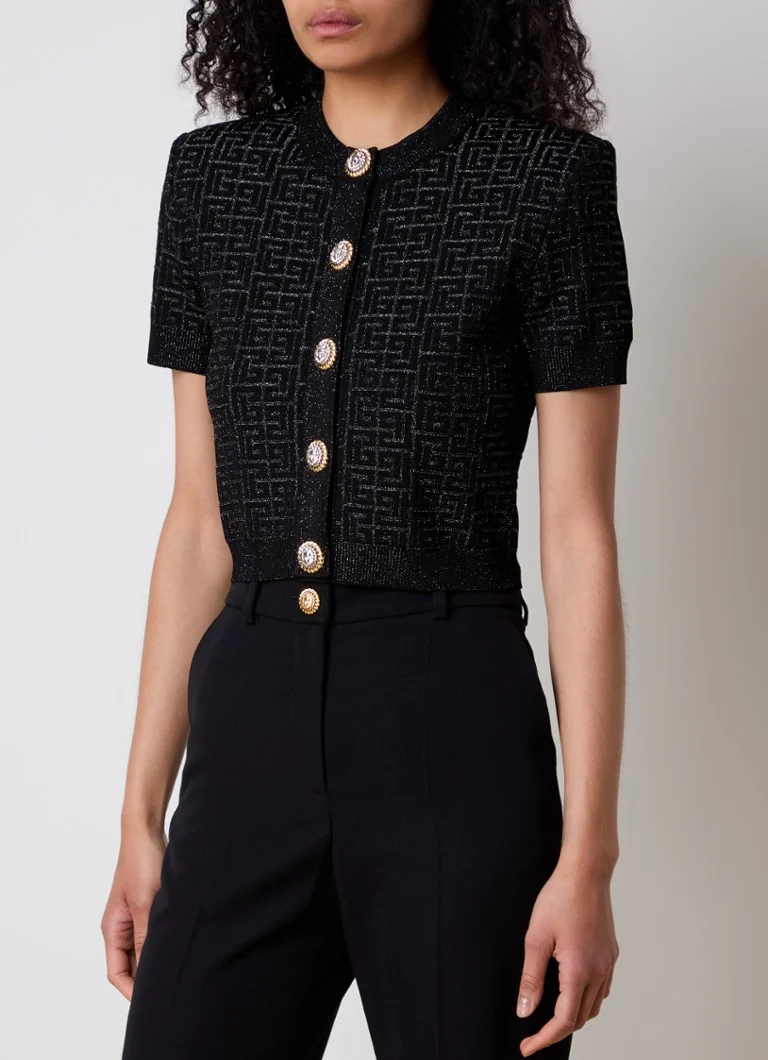 Balmain  Grofgebreid vest met logoprint en sierknopen