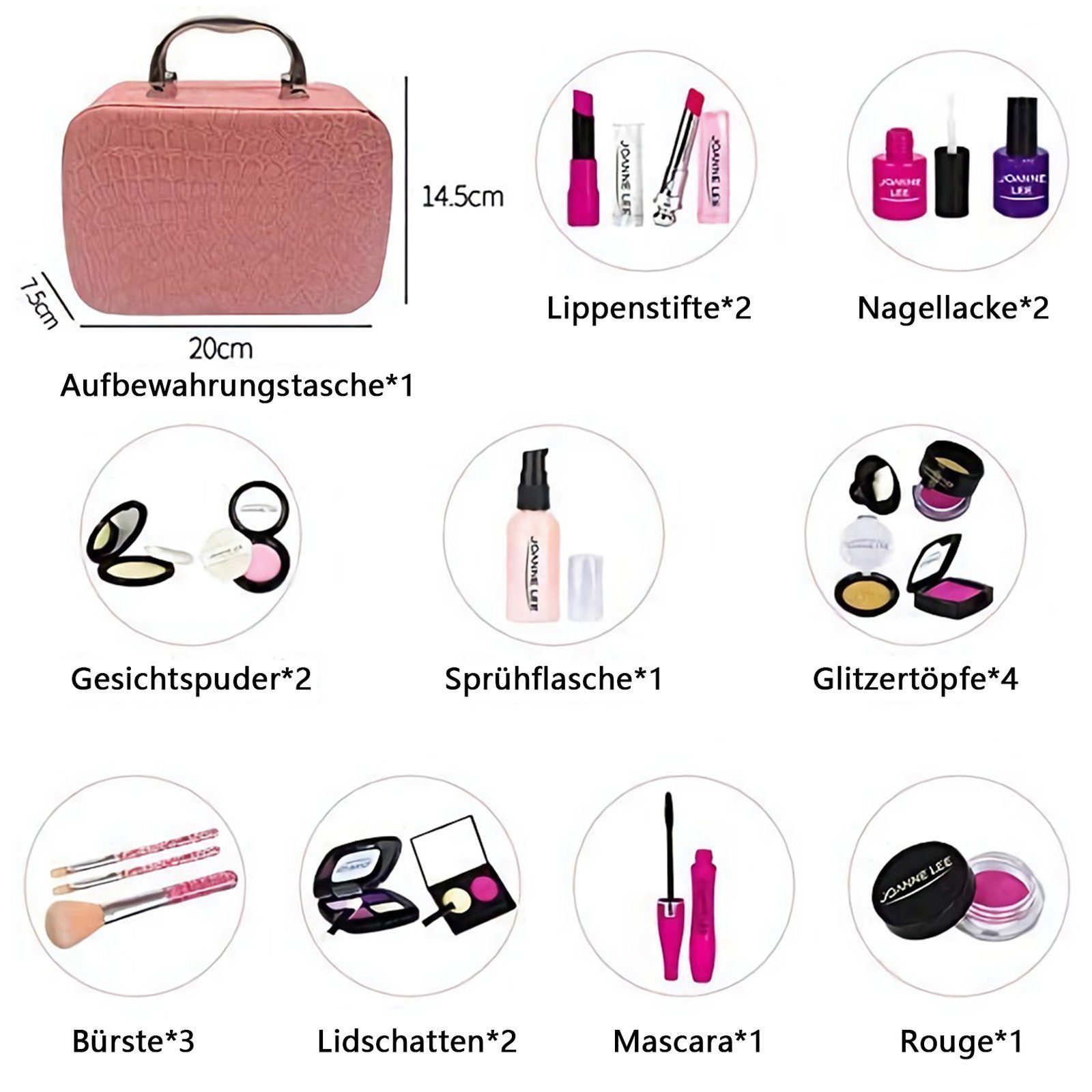 BeebeeRun Lernspielzeug Kinderschminke Mädchen (19PCS Waschbar Makeup Spielzeug mit Schminkkoffer, Geschenke für Mädchen 3 4 5 Jahre)