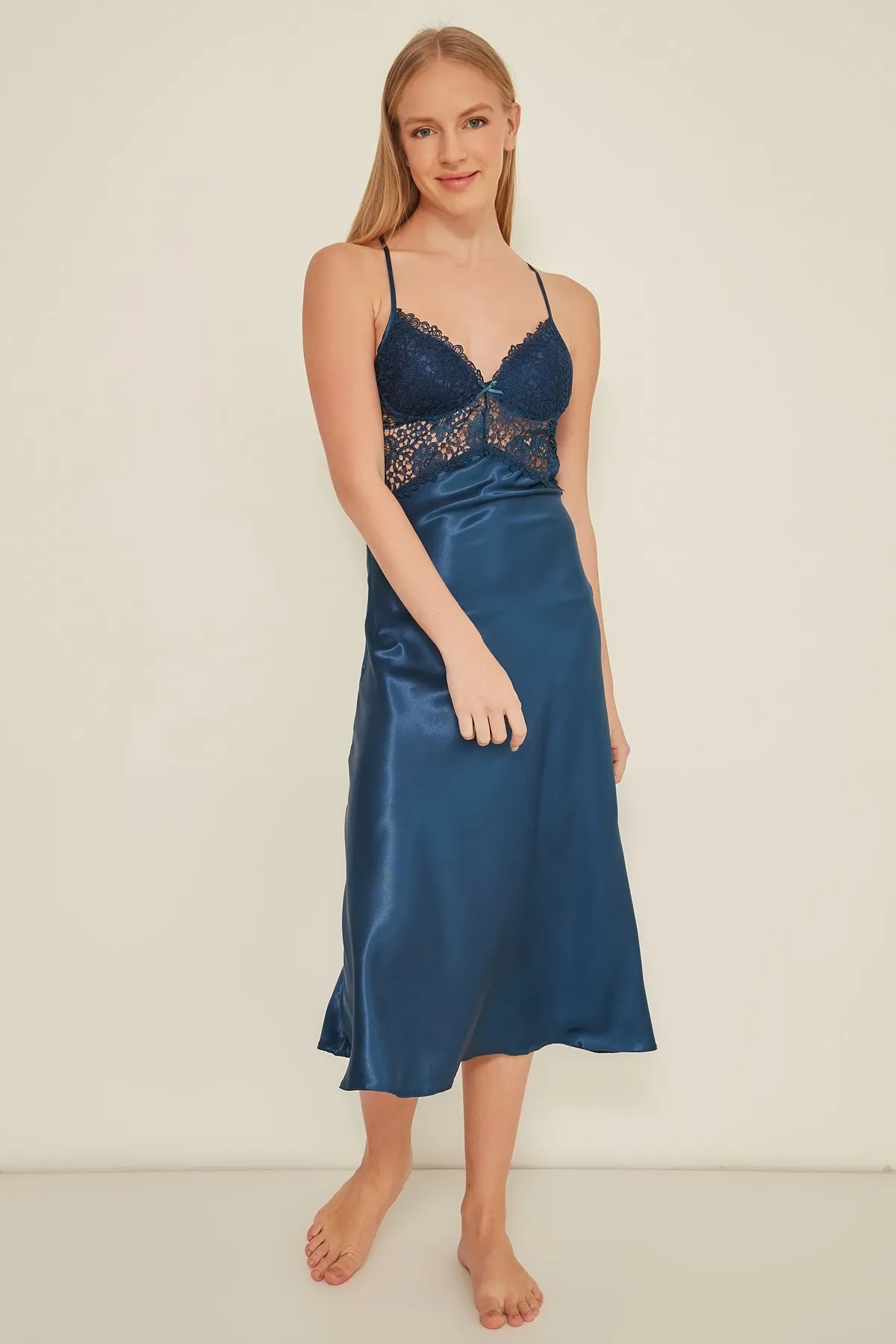 C&City  925 2-teiliges Mitgift-Set für Damen, Nachthemd, Morgenmantel, Marineblau