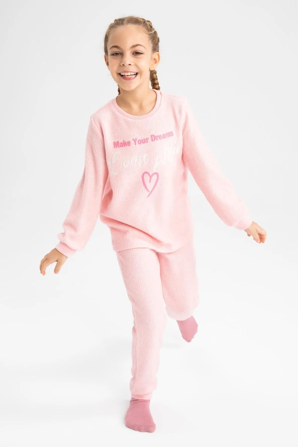 DeFacto  Bedrucktes Pyjama-Set für Mädchen in normaler Passform im Strick-Look