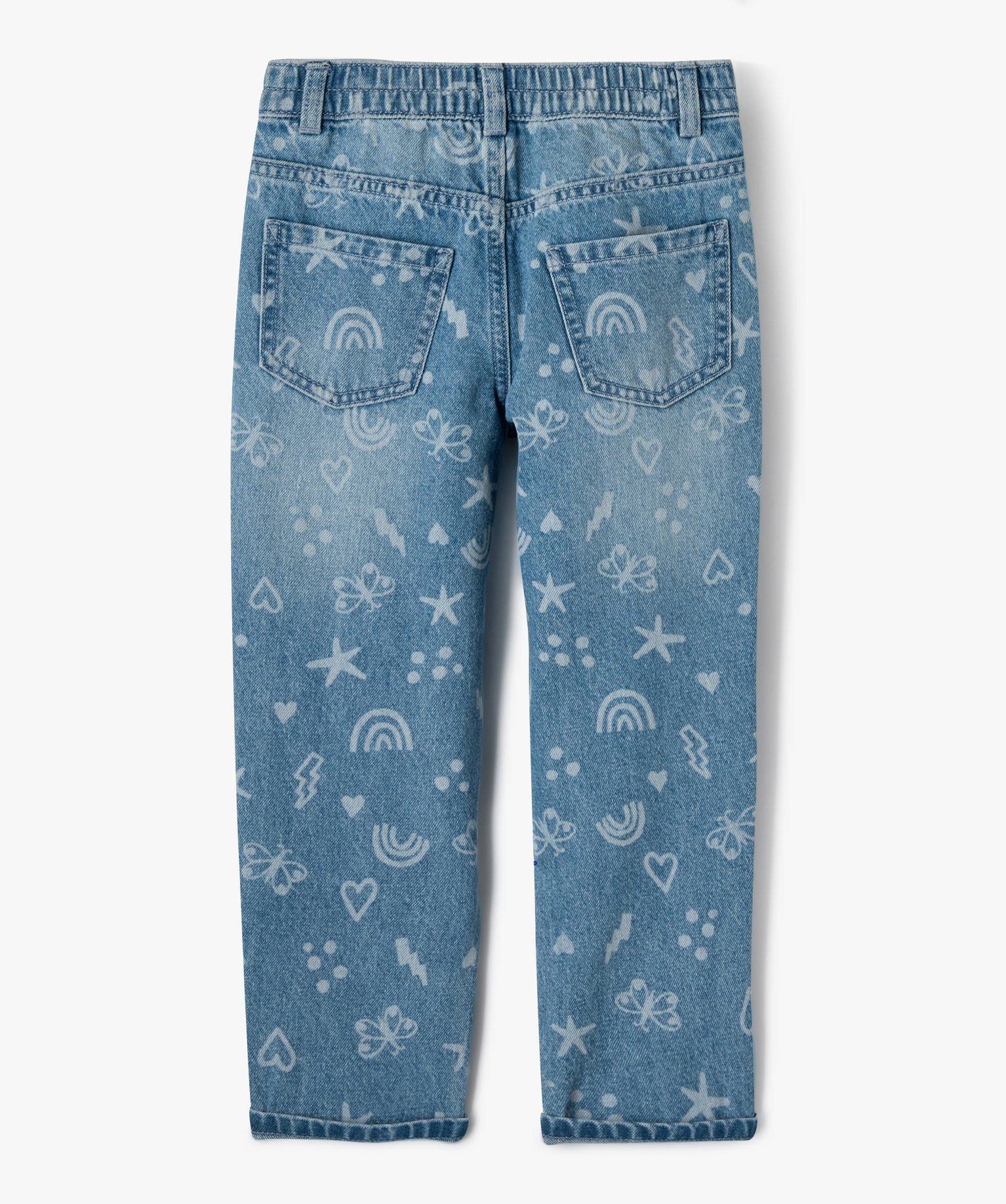 Jean à motifs coeurs coupe ample fille stone | GEMO