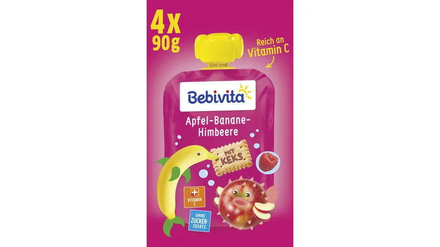 Bebivita Quetschbeutel Frucht und Keks Apfel-Banane-Himbeere mit Keks 360 g