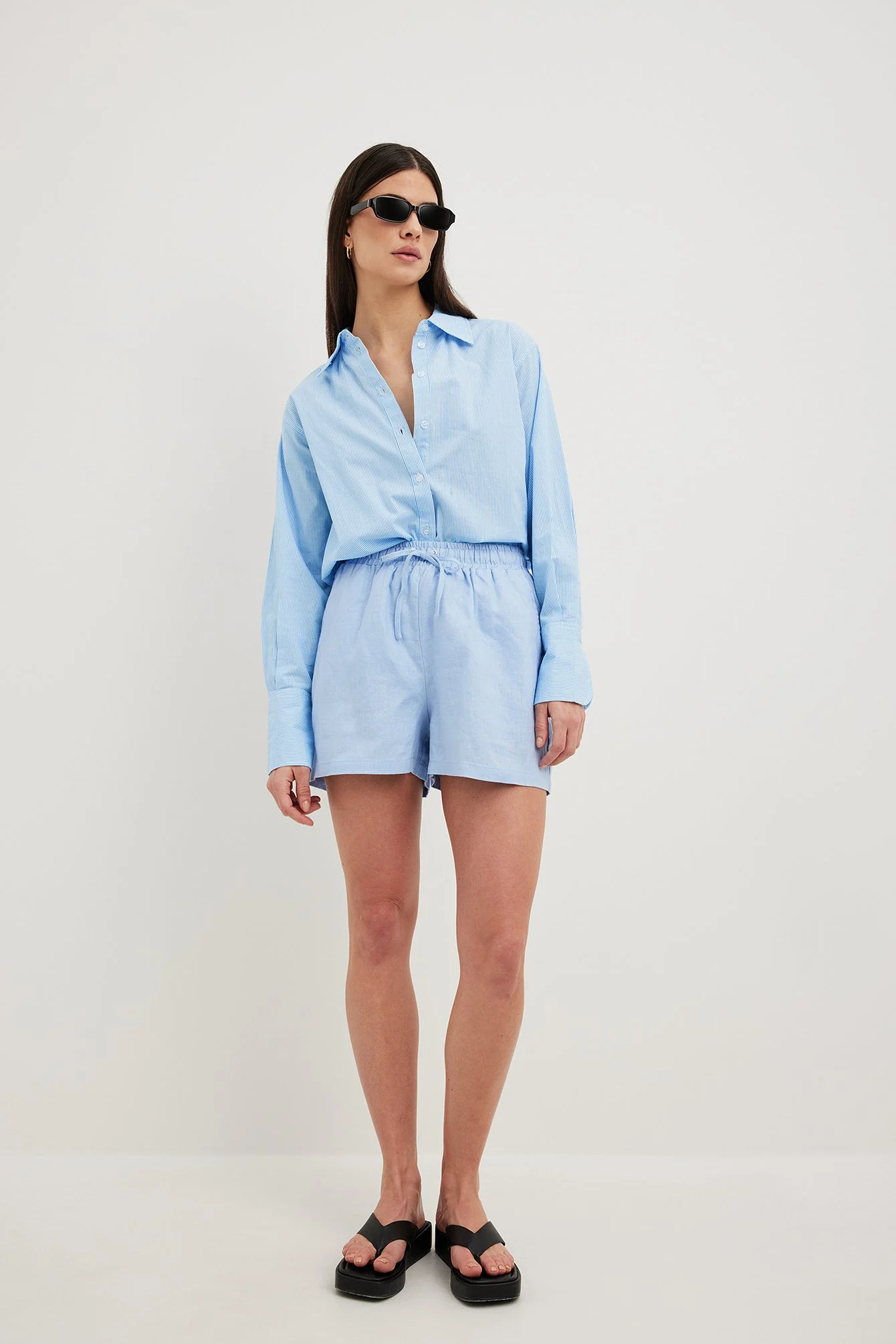 Leinen-Shorts mit elastischem Taillenbund