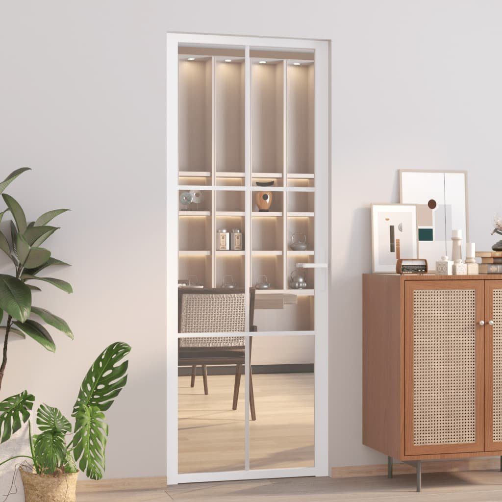 vidaXL Haustür Innentür 76x201,5 cm Weiß ESG-Glas und Aluminium (1-St)