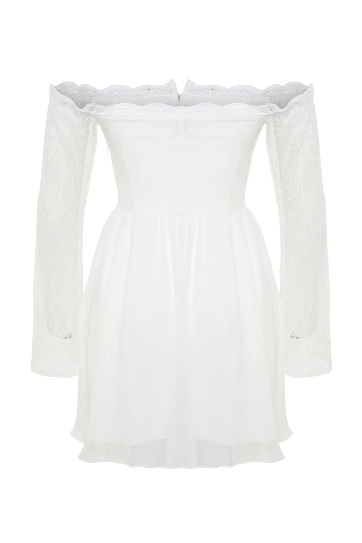 Trendyol Collection  Weiße Braut-Taillenöffnung/Skater-Futter, agraphiertes Chiffon-Hochzeitskleid/Elegantes Nikah-Abendkleid TPRSS24EL00073