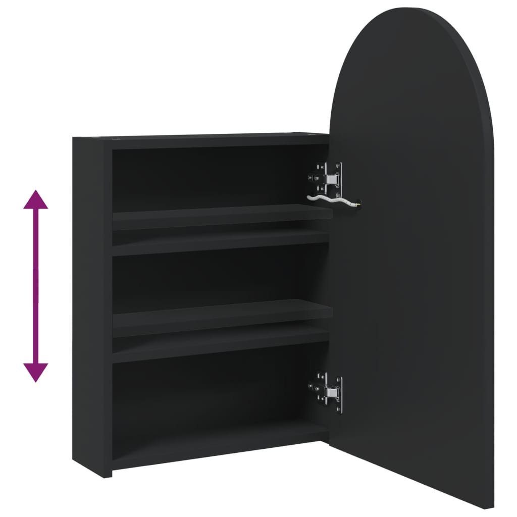 vidaXL Badezimmerspiegelschrank Spiegelschrank mit LED-Beleuchtung Gewölbt Schwarz 42x13x70 cm (1-St)