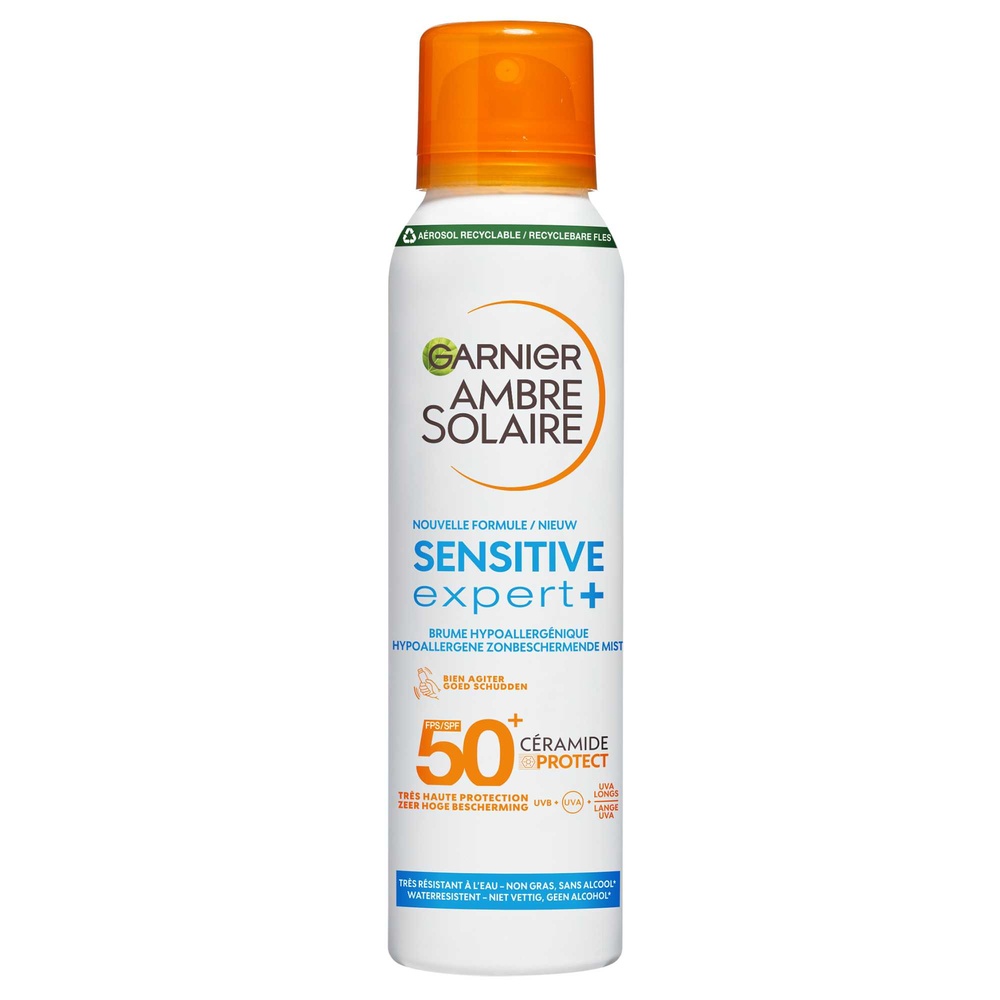 garnier Ambre Solaire Sensitive Expert+ Brume solaire hypoallergénique adulte FPS50+ peaux sensibles HP