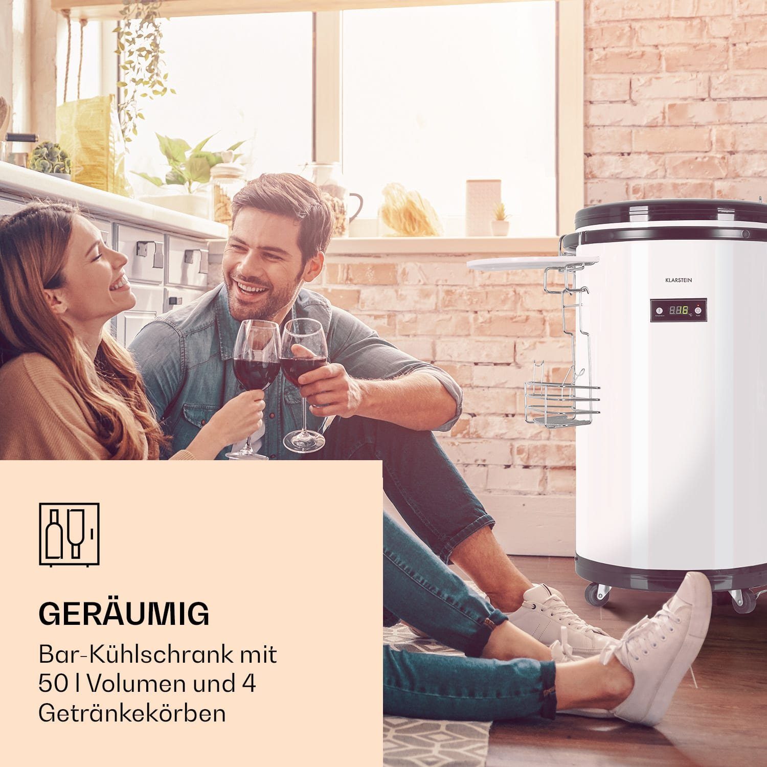 Klarstein Table Top Kühlschrank ICE4-MR.-Barbot 10026371A, 82 cm hoch, 43 cm breit, Getränkekühlschrank Flaschenkühlschrank Mobil Kompakt freistehend