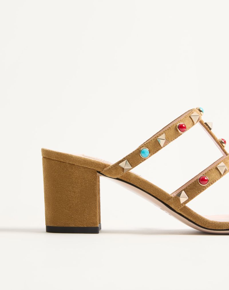 Rockstud Slidesandaler i spaltlæder med cabochonsten 60 mm