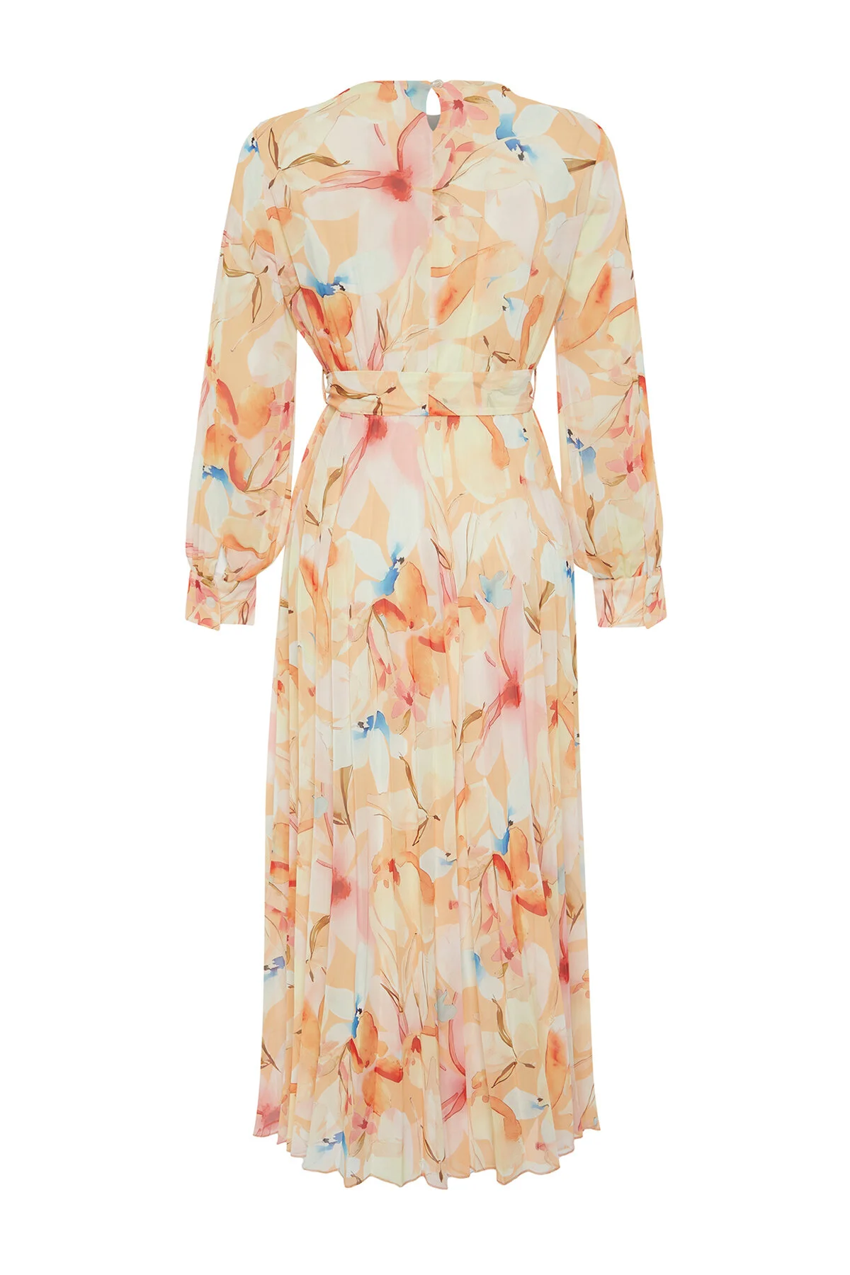 Trendyol Modest  Kleid aus gewebtem Chiffon mit mehrfarbiger Blumenschärpe, gefüttert und plissiert TCTSS24EB00151