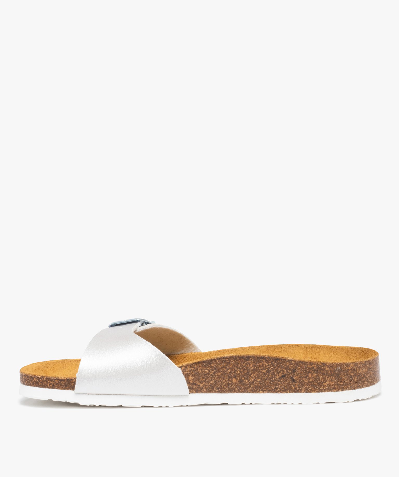 Mules femme à talon plat et large bride ajustable argent | GEMO