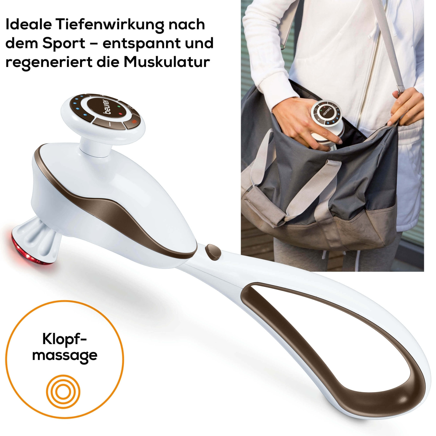 Beurer Klopf-Massagegerät - MG 510 To Go-Akkubetriebenes Klopf-Massagegerät zur Entspannung der Muskulatur & 4 Aufsätzen