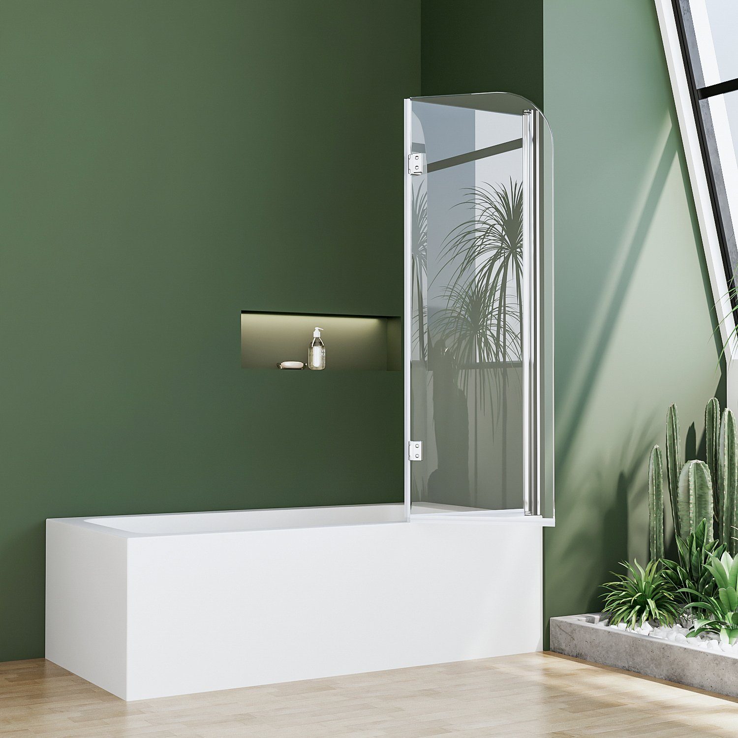 Boromal Badewannenfaltwand Badewannenaufsatz 2-teilig Duschwand Faltbar für Dusche 6 mm ESG 140H, Einscheibensicherheitsglas, Beidseitige Nanobeschichtung, 6mm ESG-Sicherheitsglas, Aluminiumprofile