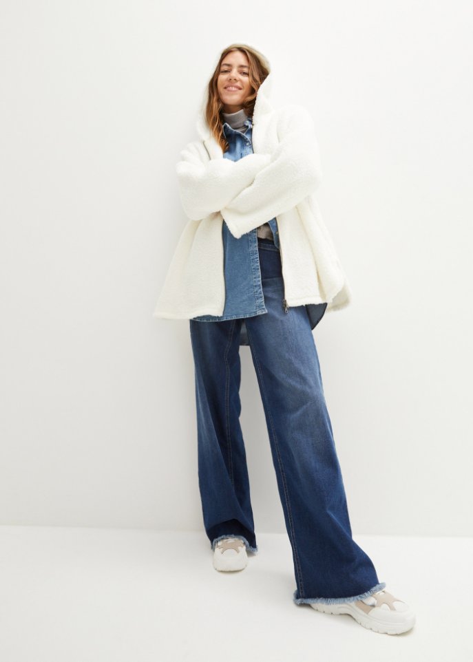 Teddy-Fleecejacke in A-Line mit Seitenschlitzen
