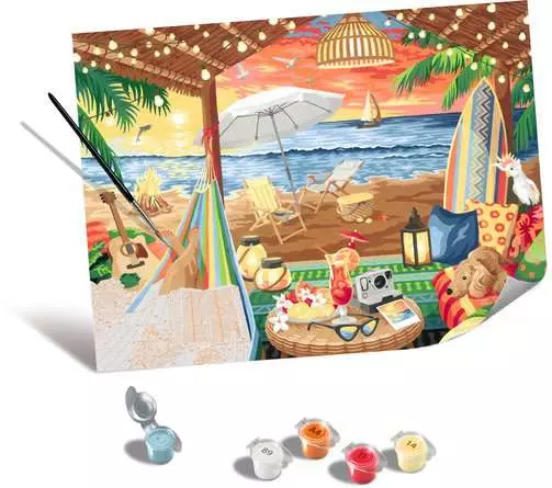 CreArt Leinwand Gemütliche Strandhütte - Malen nach Zahlen für Erwachsene