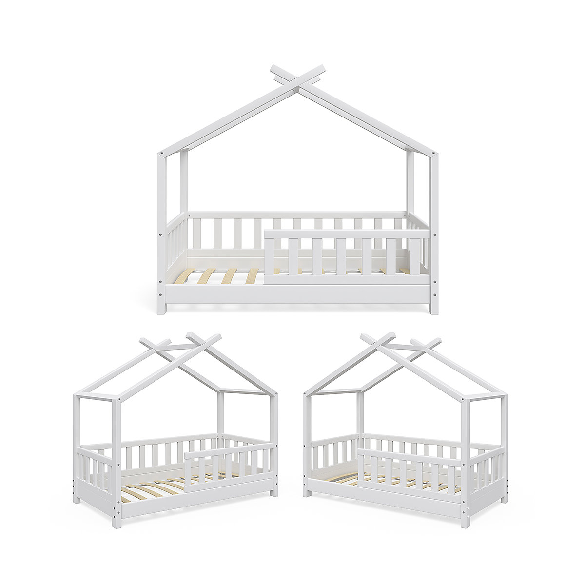 Kinderbett Design 70x140 cm mit Zaun Weiß