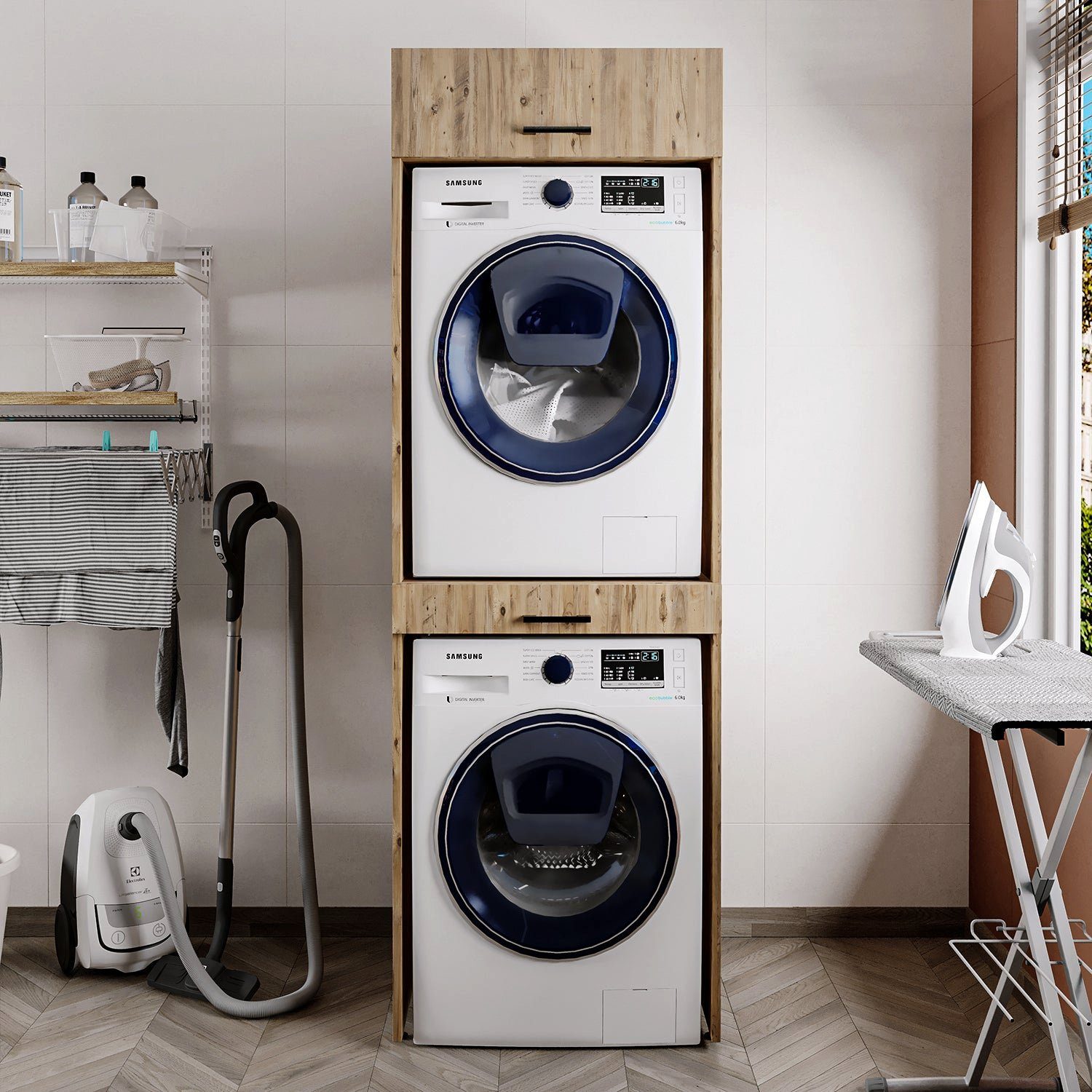 Roomart Waschmaschinenumbauschrank (Waschmaschinenschrank für Trockner und Waschmaschine Überbauschrank)