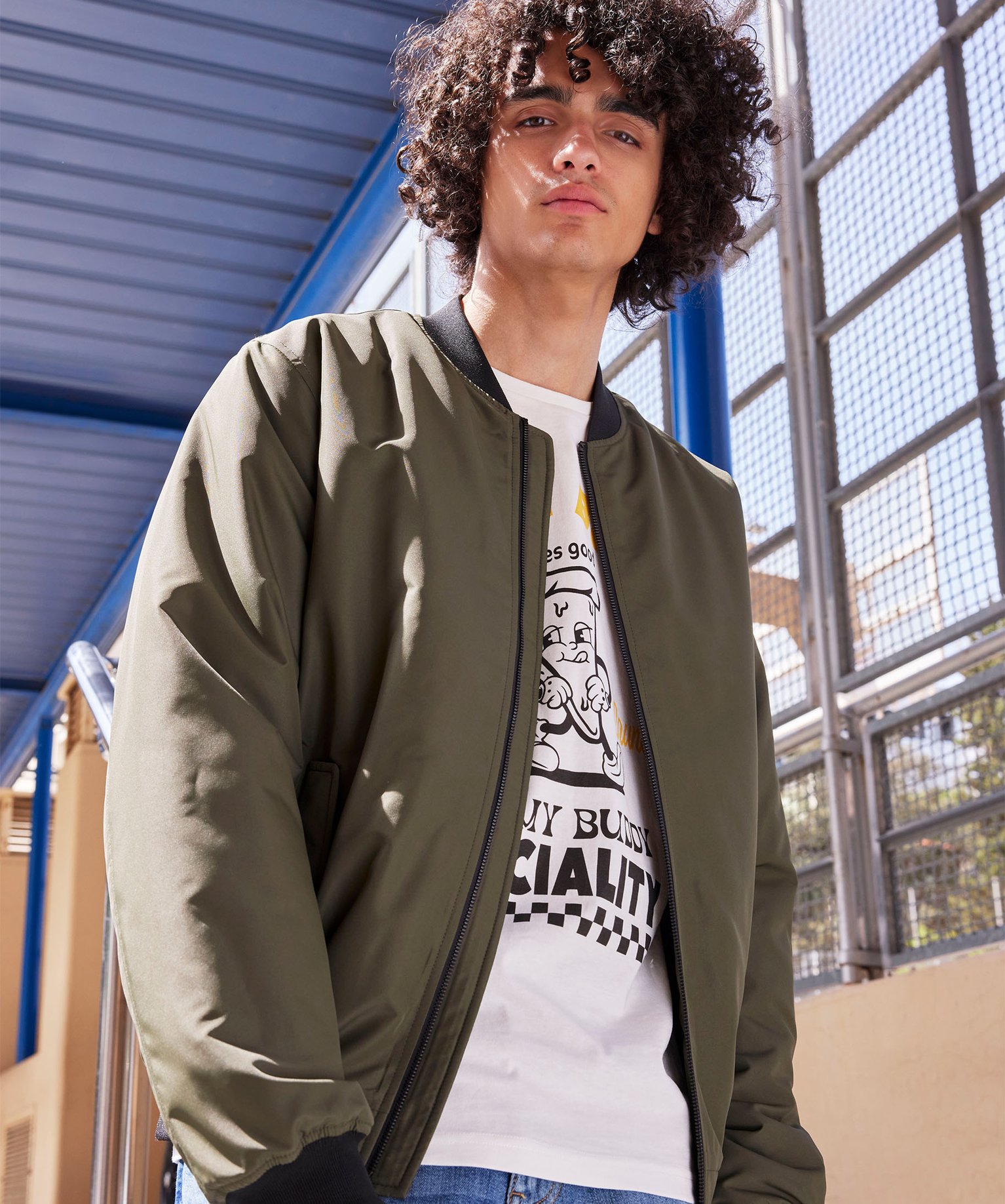 Blouson zippé style bomber homme kaki | GEMO