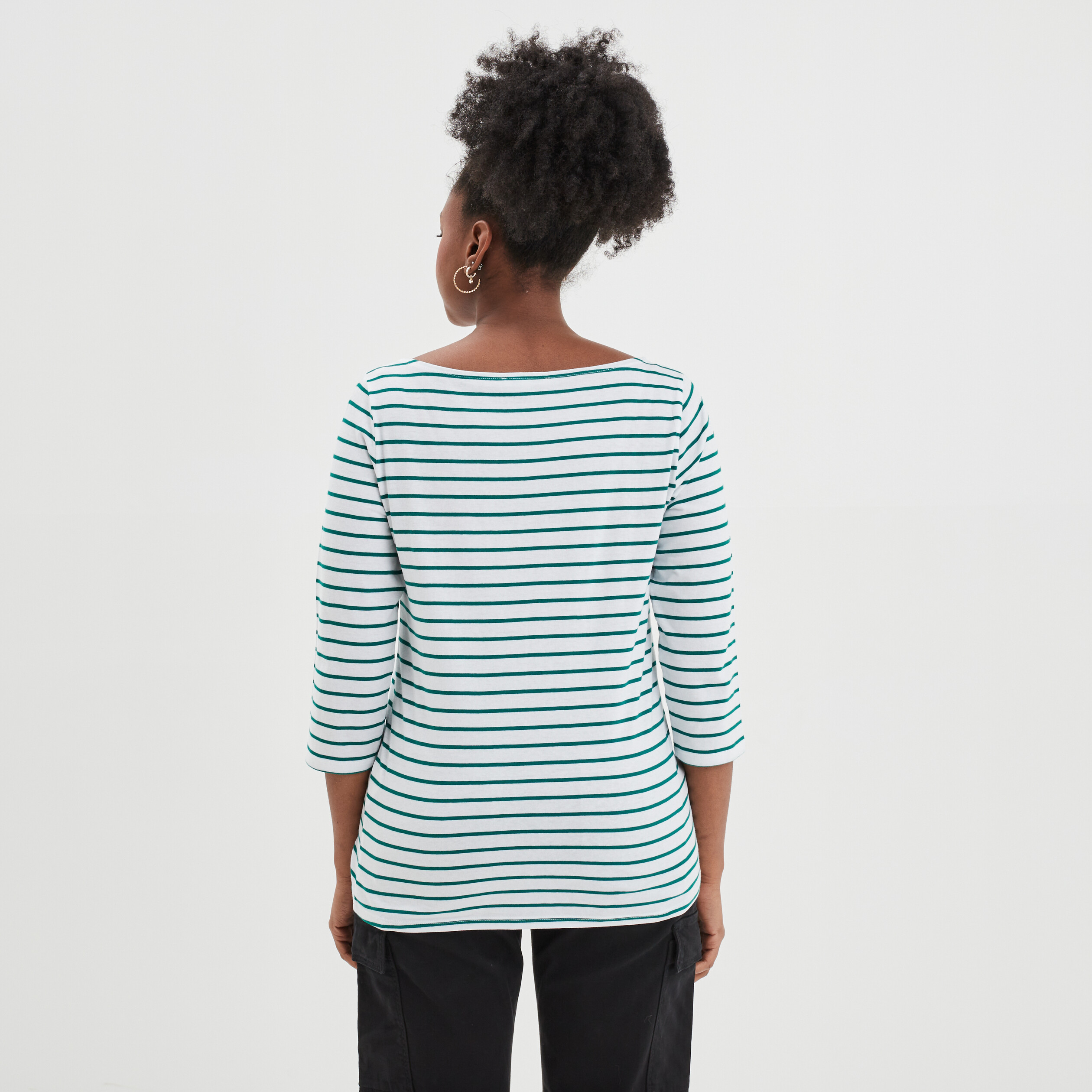 T-shirt manches 3 4 col bateau coton vert femme | La Halle