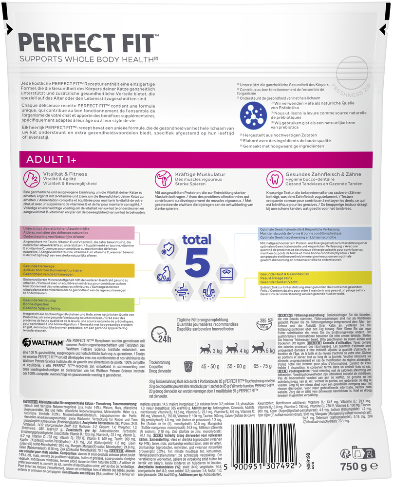 PERFECT FIT Trockenfutter PERFECT FIT Adult 1+ Reich an Huhn 750 g